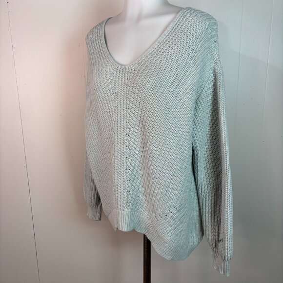 Old Navy Sweater Medium Blue V-Neck Cotton Blend Long Sleeve Pullover Women's - Picture 4 of 9